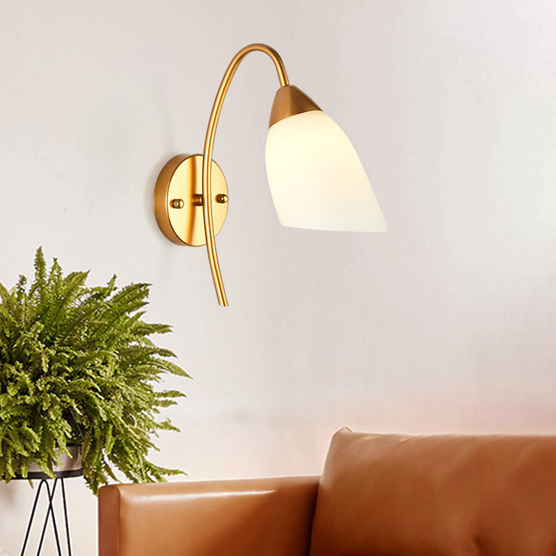 Gold Geometric Wall Lamp in Modern Creative Style Wrought Iron Wall Sconce with White Glass Shade