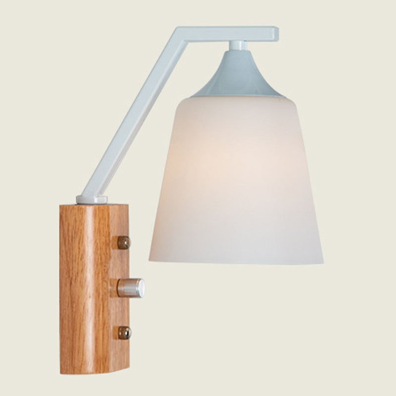 Modern Creative Dome Wall Lamp Wooden 1-Light Wall Sconce with White Glass Shade