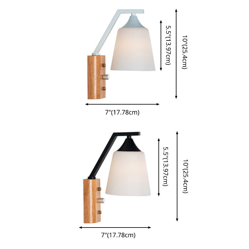 Modern Creative Dome Wall Lamp Wooden 1-Light Wall Sconce with White Glass Shade
