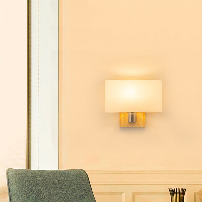 Lámpara de pared rectangular de madera en simplicidad moderna Luz de pared de hierro forjado con sombra de vidrio blanco