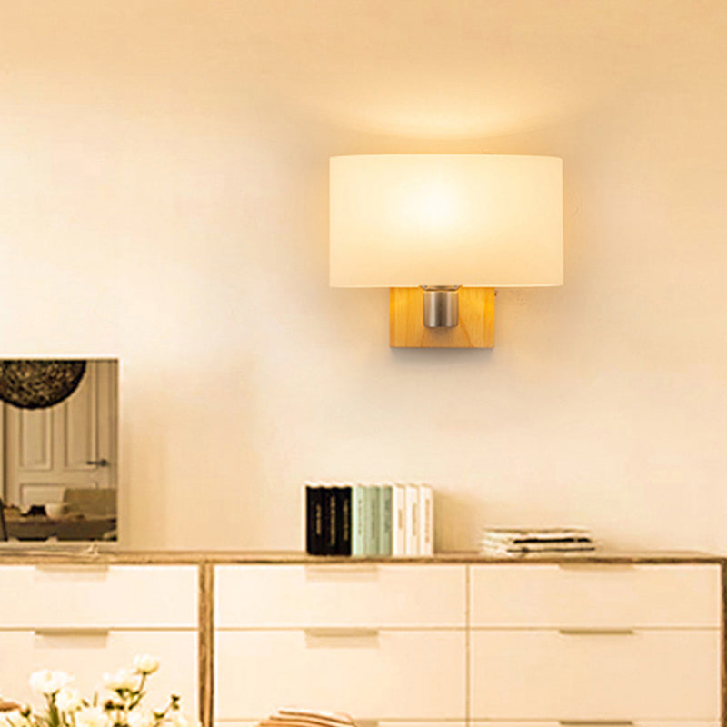 Lámpara de pared rectangular de madera en simplicidad moderna Luz de pared de hierro forjado con sombra de vidrio blanco