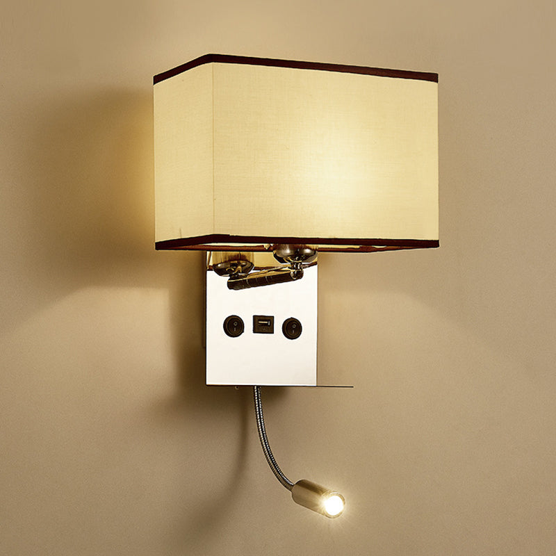 Modern Concise Reading Wall Lamp Stainless-Steel Rectangular Wall Sconce with Fabrics Shade