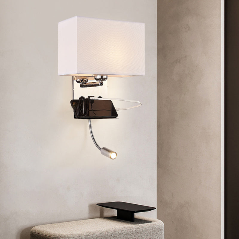 Lámpara de pared de lectura concisa moderna Splicet rectangular de acero inoxidable aplastante con telas sombra