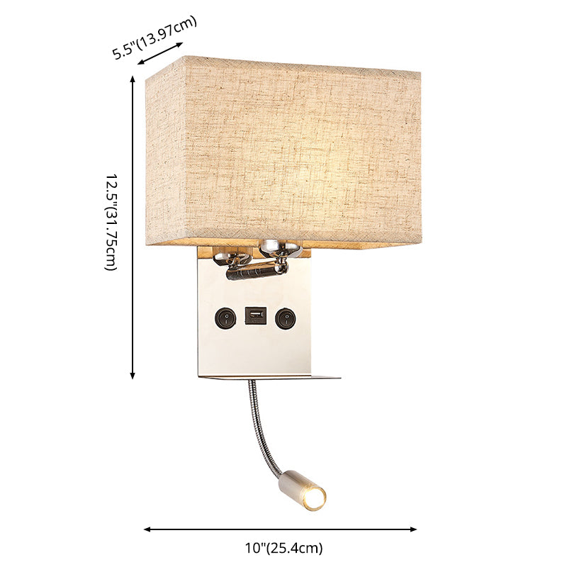 Lámpara de pared de lectura concisa moderna Splicet rectangular de acero inoxidable aplastante con telas sombra