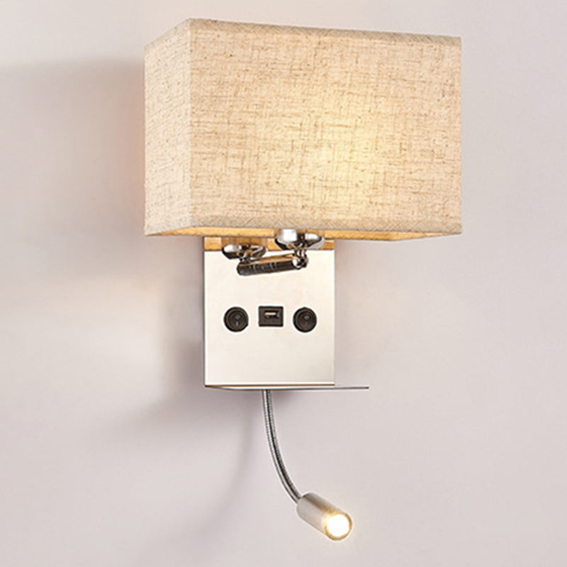 Lámpara de pared de lectura concisa moderna Splicet rectangular de acero inoxidable aplastante con telas sombra
