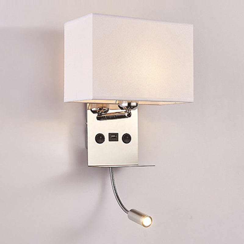 Lámpara de pared de lectura concisa moderna Splicet rectangular de acero inoxidable aplastante con telas sombra