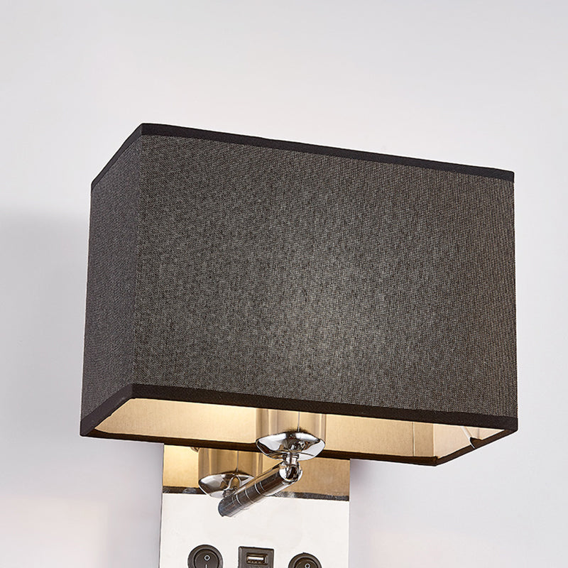 Lámpara de pared de lectura concisa moderna Splicet rectangular de acero inoxidable aplastante con telas sombra