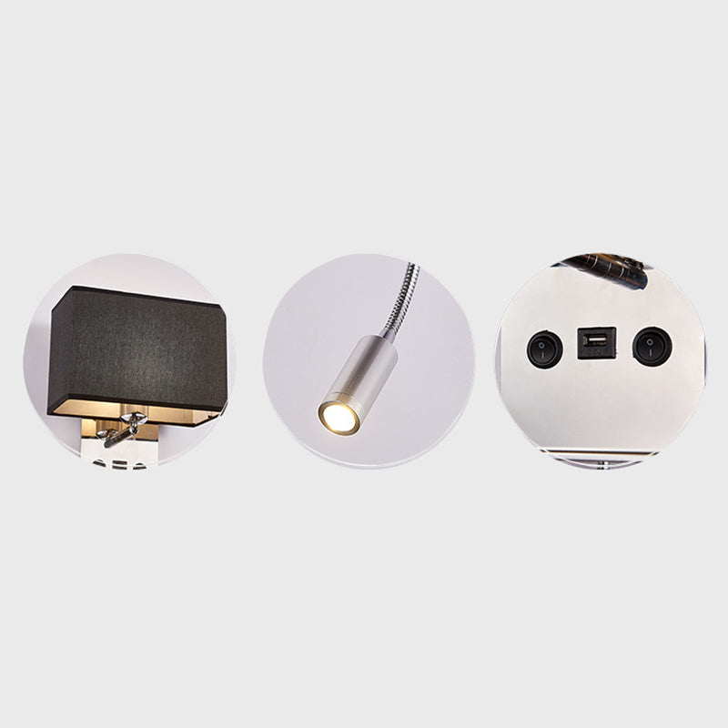 Lámpara de pared de lectura concisa moderna Splicet rectangular de acero inoxidable aplastante con telas sombra