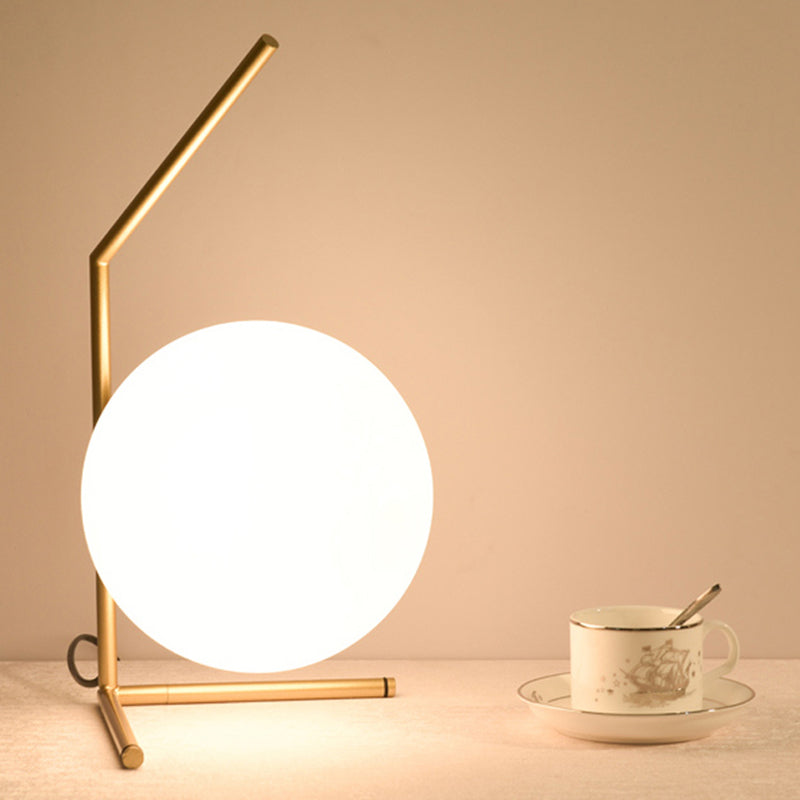 Opaline Glass Ball Night Lamp Nordic 1-Light Gold Table Light with Metal Rod Stand
