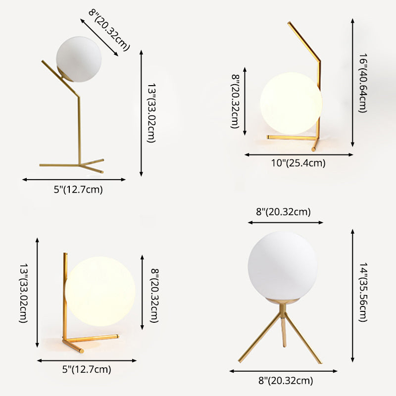 Opaline Glass Ball Night Lamp Nordic 1-Light Gold Table Light with Metal Rod Stand