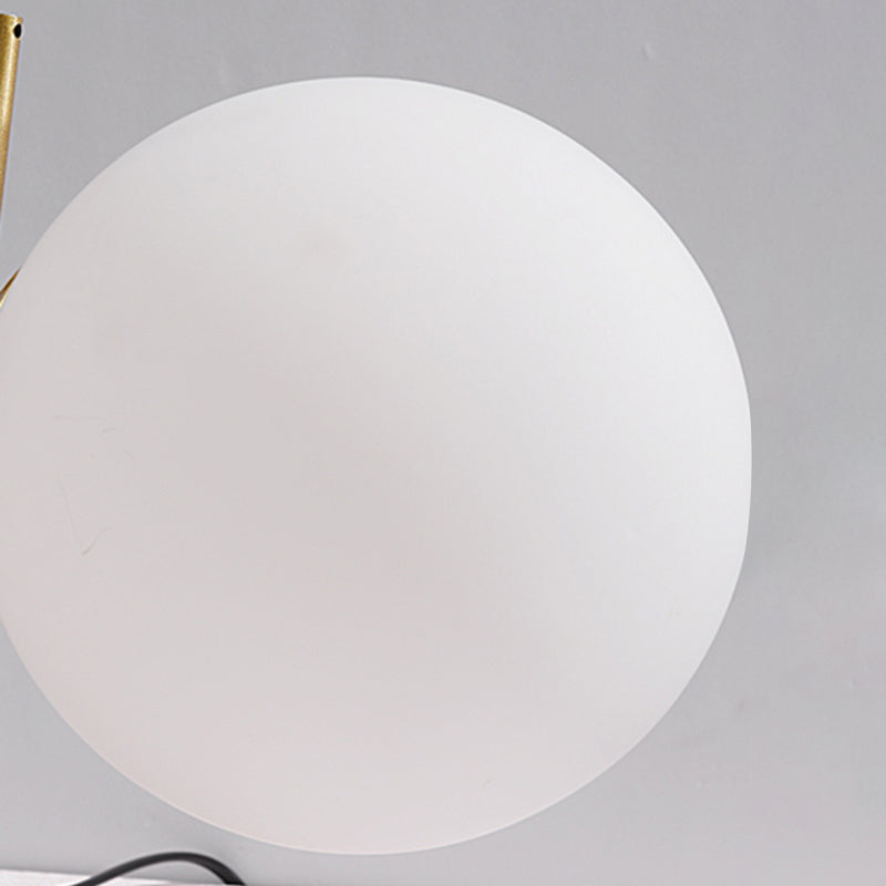Opaline Glass Ball Night Lamp Nordic 1-Light Gold Table Light with Metal Rod Stand