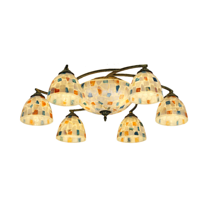 Luz montada en el techo tipo cúpula Tiffany Shell 3/9/11 luces iluminación de montaje semiempotrado blanca para sala de estar