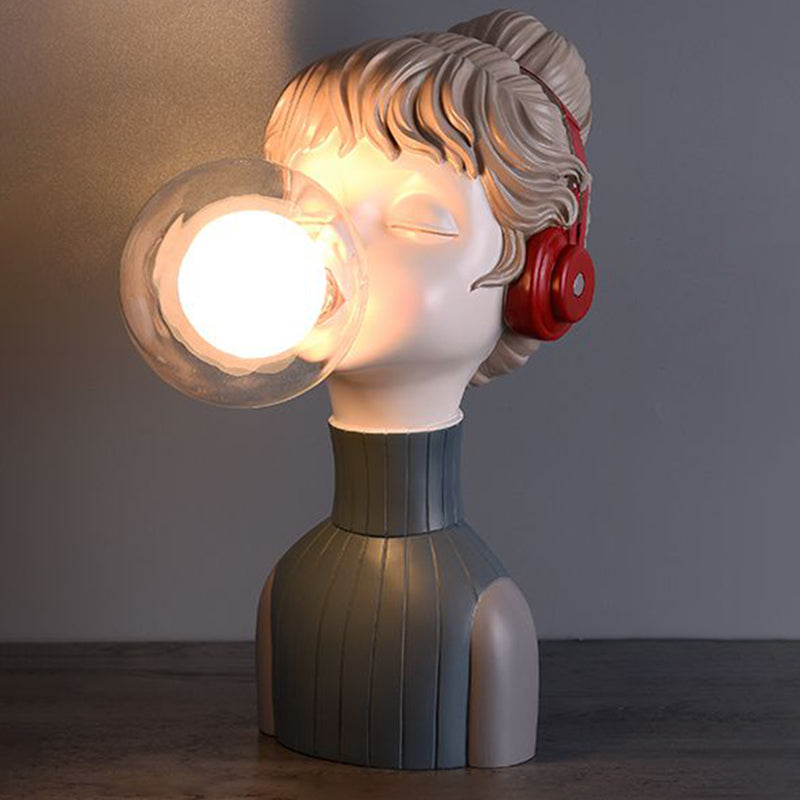 Resin Headphone Girl Tablette de chevet clair