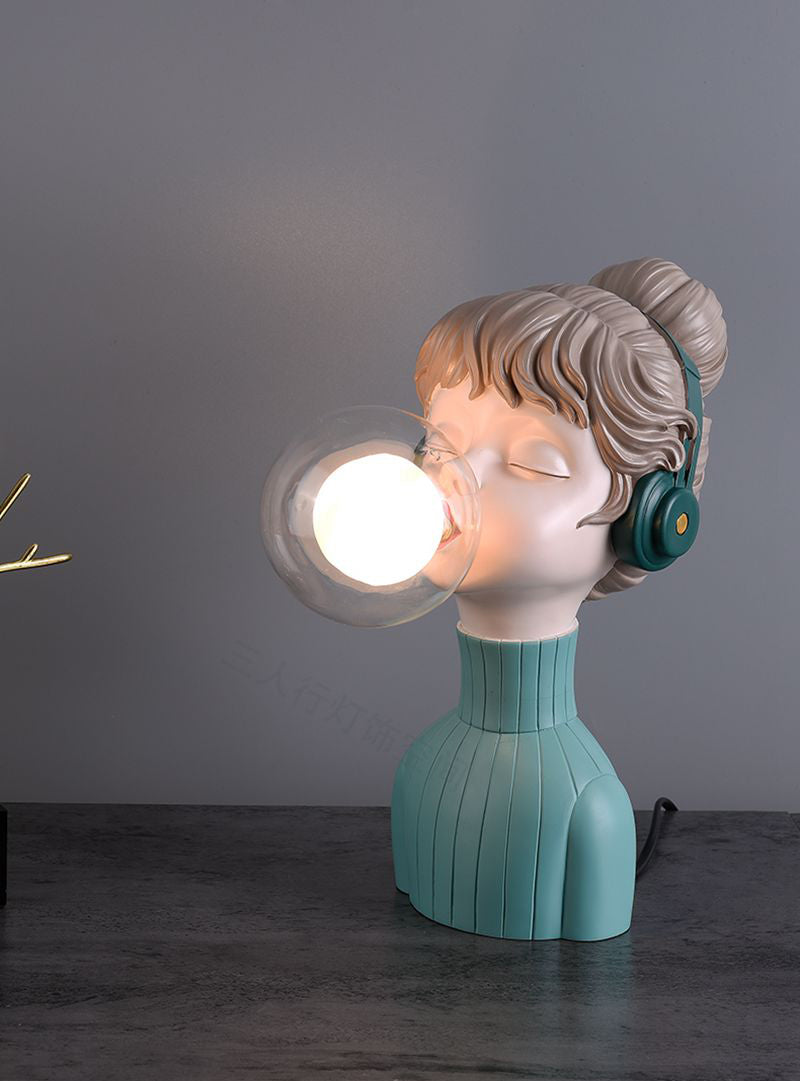 Resin Headphone Girl Tablette de chevet clair