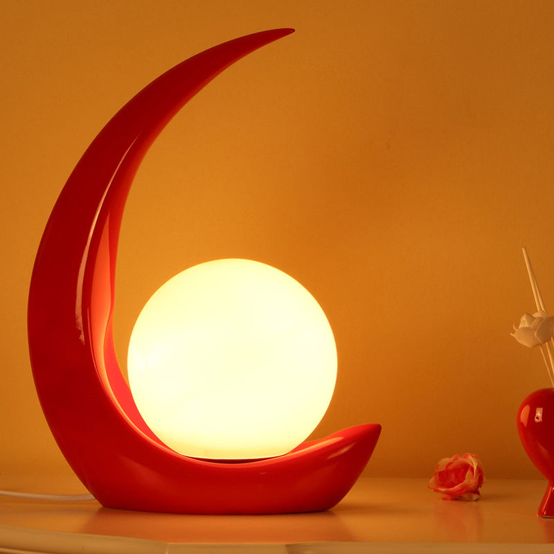 Crescent Resin Night Lamp Nordic 1 Bulb Table Light with Spherical Milky Glass Shade