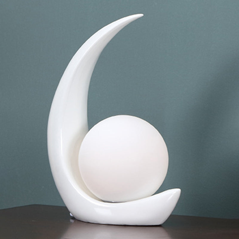 Crescent Resin Night Lamp Nordic 1 Bulb Table Light with Spherical Milky Glass Shade