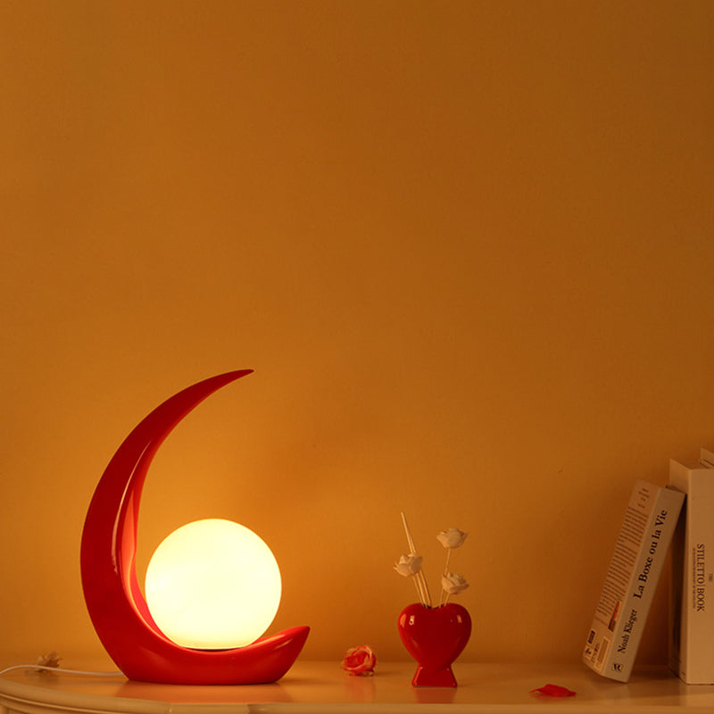 Crescent Resin Night Lamp Nordic 1 Bulb Table Light with Spherical Milky Glass Shade