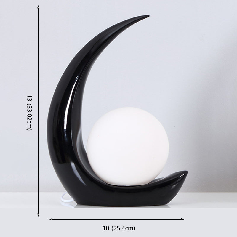 Crescent Resin Night Lamp Nordic 1 Bulb Table Light with Spherical Milky Glass Shade