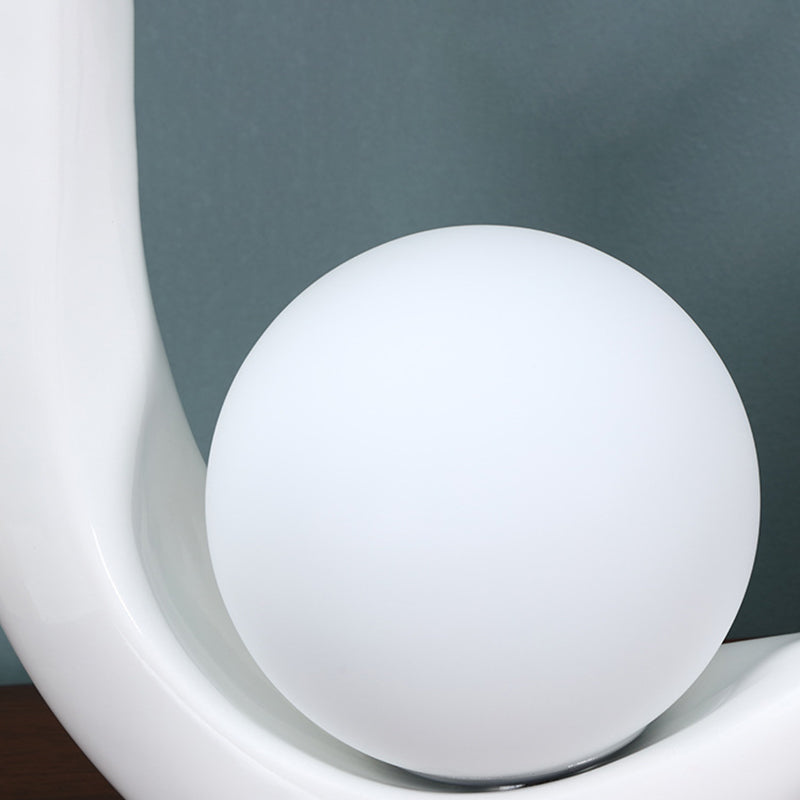 Crescent Resin Night Lamp Nordic 1 Bulb Table Light with Spherical Milky Glass Shade
