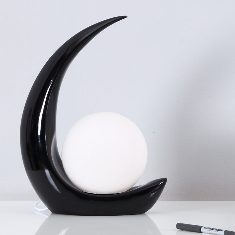 Crescent Resin Night Lamp Nordic 1 Bulb Table Light with Spherical Milky Glass Shade