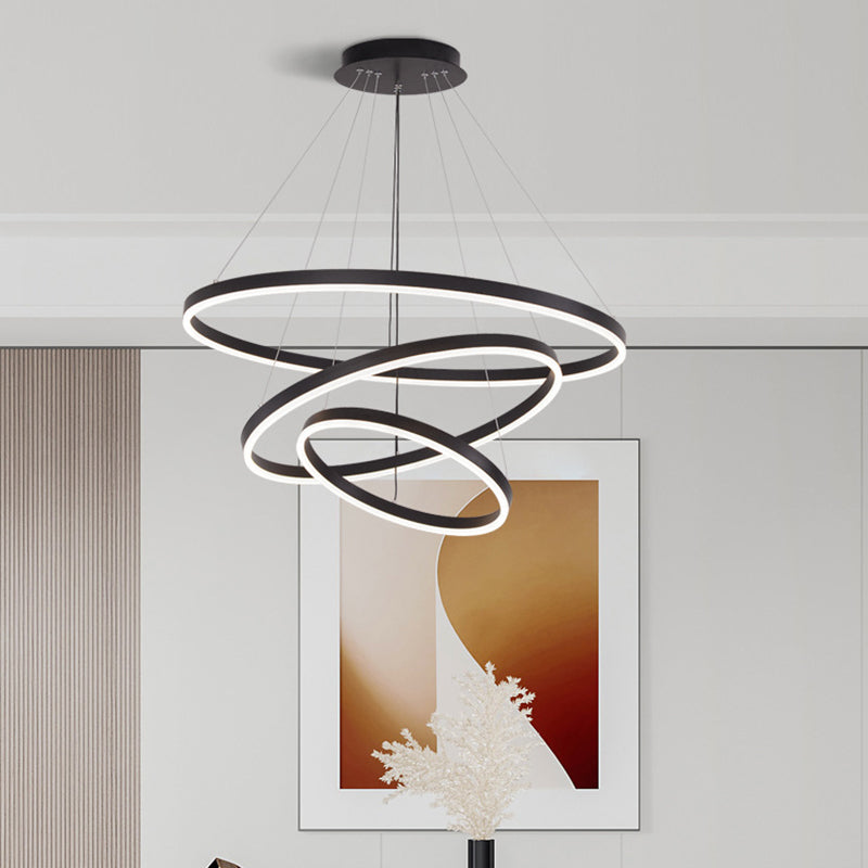 New Modern Black Tiered Chandelier Light Fixtures Aluminum LED Hanging Lamp for Living Room