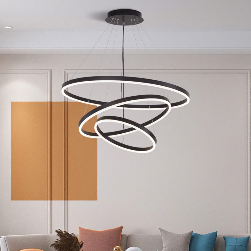 New Modern Black Tiered Chandelier Light Fixtures Aluminum LED Hanging Lamp for Living Room