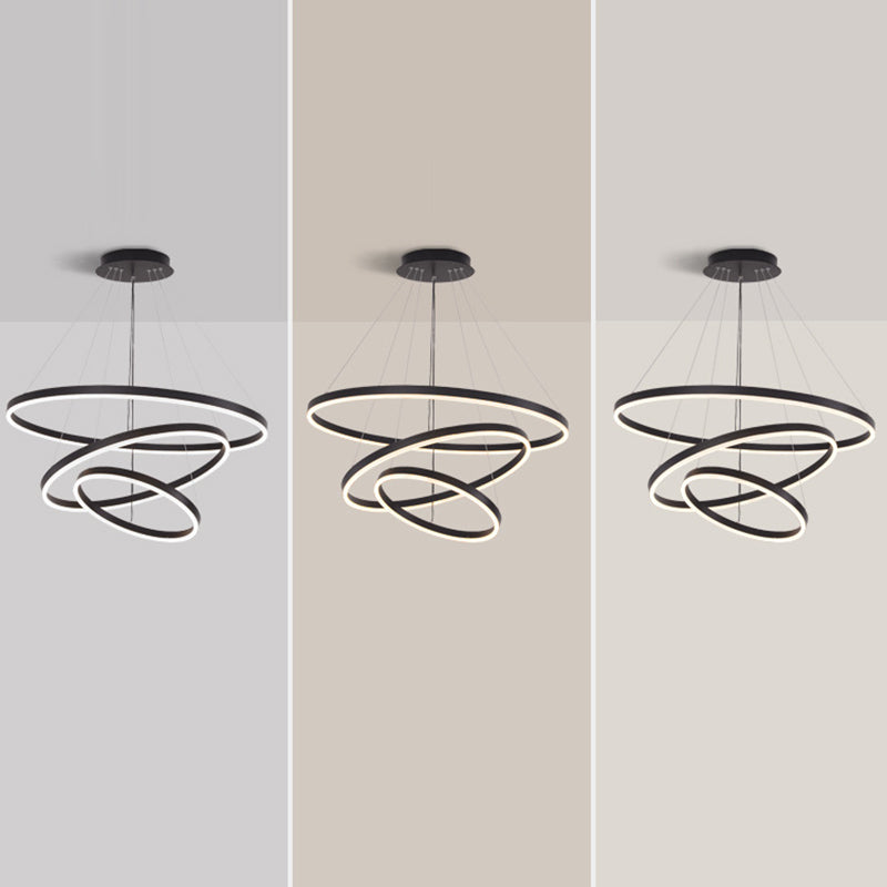 New Modern Black Tiered Chandelier Light Fixtures Aluminum LED Hanging Lamp for Living Room
