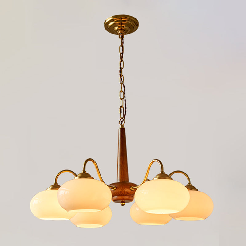 Contemporary Wood Sputnik Ceiling Pendant Glass Hanging Lights for Living Room