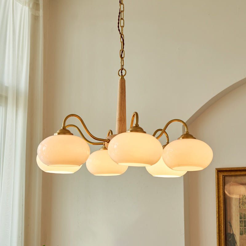 Contemporary Wood Sputnik Ceiling Pendant Glass Hanging Lights for Living Room