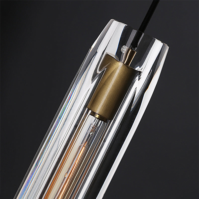 Lampada a sospensione cilindrica in ottone in moderna luce a sospensione a singolo pendente di rame di lusso con tonalità di cristallo