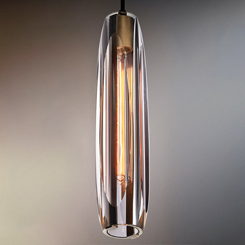 Lampada a sospensione cilindrica in ottone in moderna luce a sospensione a singolo pendente di rame di lusso con tonalità di cristallo