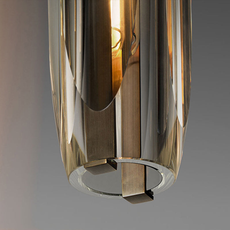 Lampada a sospensione cilindrica in ottone in moderna luce a sospensione a singolo pendente di rame di lusso con tonalità di cristallo