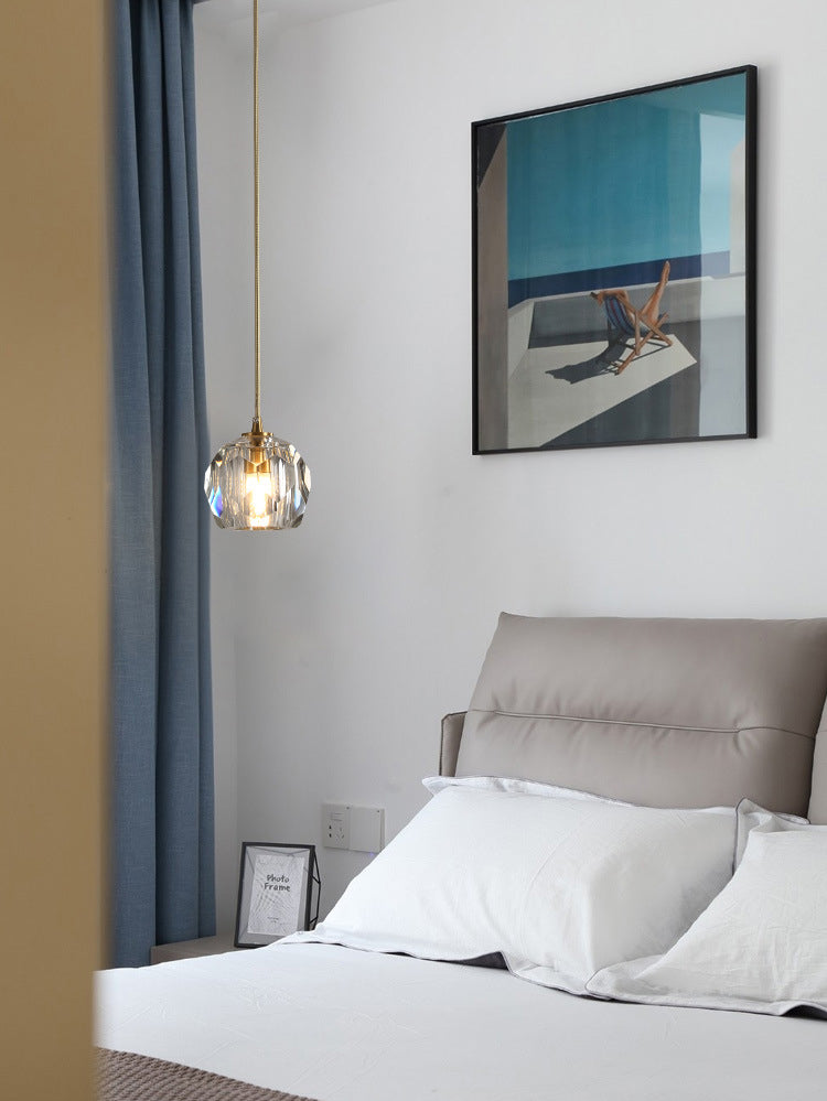 Gold Globe Pendant Light in Modern Luxury Style Copper Hanging Lamp with Crystal Shade