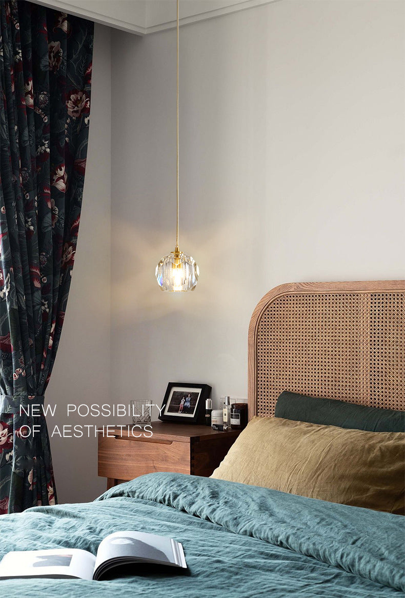 Gold Globe Pendant Light in Modern Luxury Style Copper Hanging Lamp with Crystal Shade