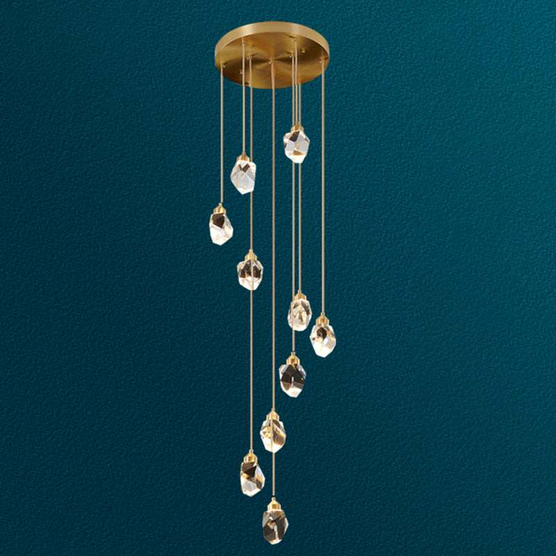 Crystal Gold Pendant Light Geometric Contemporary Ceiling Light for Stair Half