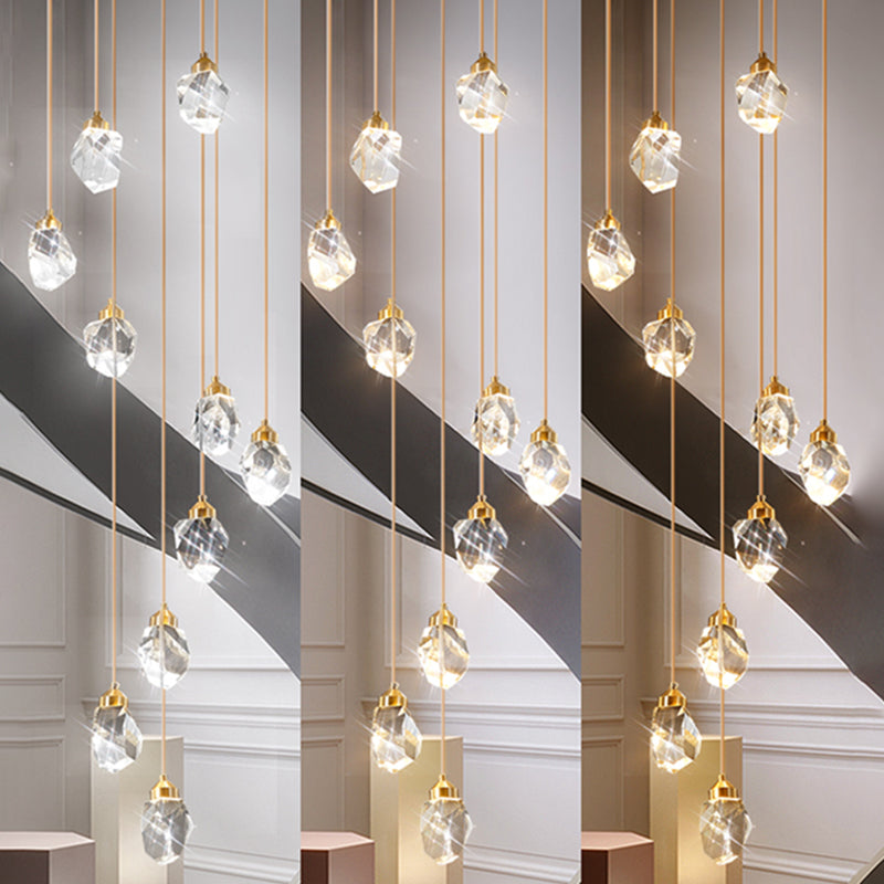 Crystal Gold Pendant Light Geometric Contemporary Ceiling Light for Stair Half