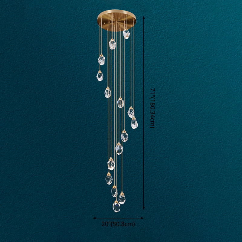 Crystal Gold Pendant Light Geometric Contemporary Ceiling Light for Stair Half