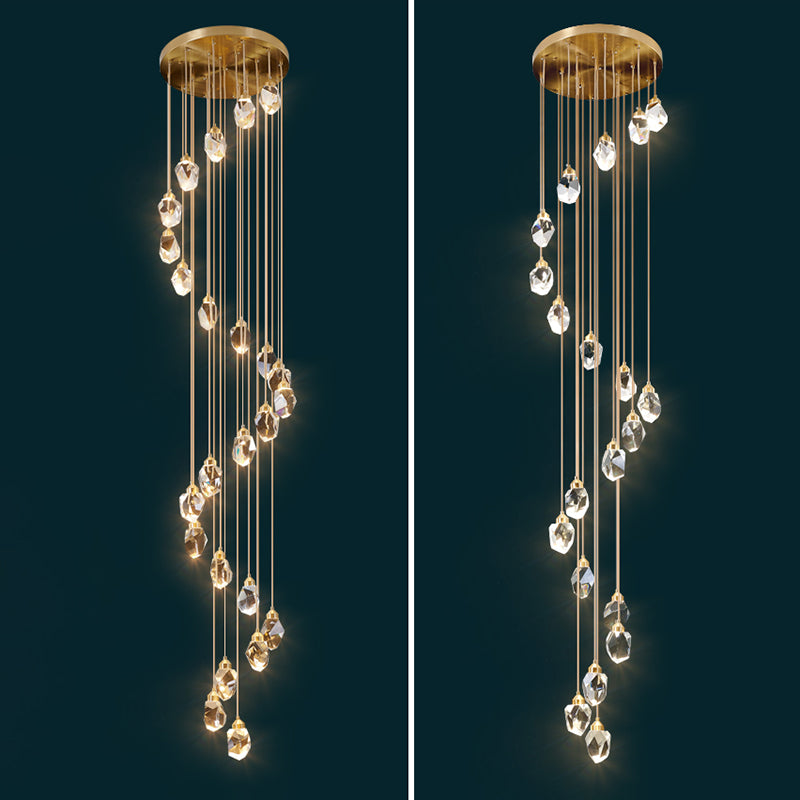 Crystal Gold Pendant Light Geometric Contemporary Ceiling Light for Stair Half
