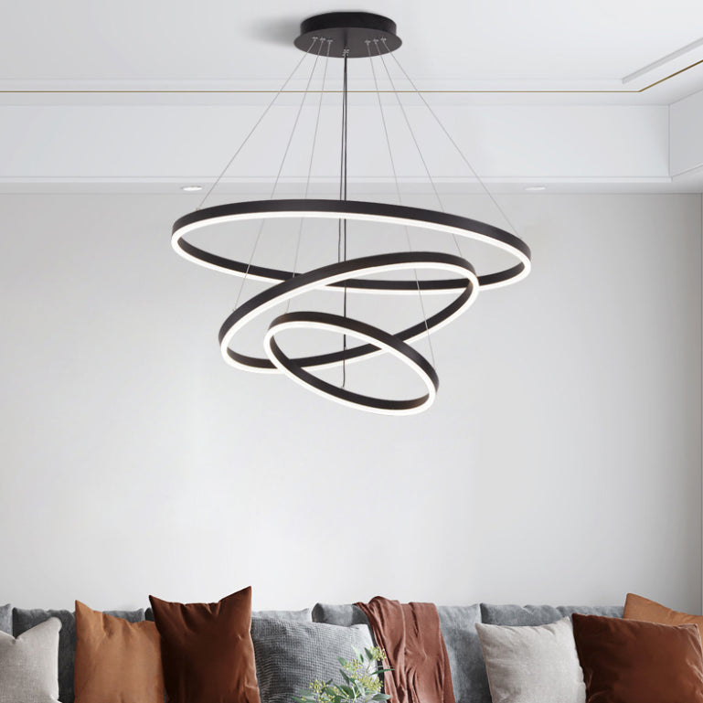 New Modern Black Tiered Chandelier Light Fixtures Aluminum LED Hanging Lamp for Living Room