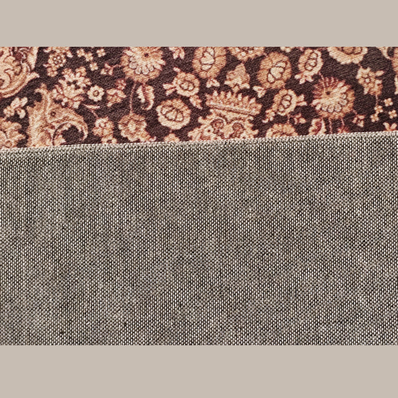 Red Tone Floral Print Rug Polyester Antique Carpet Non-Slip Backing Indoor Rug for Home Decoration