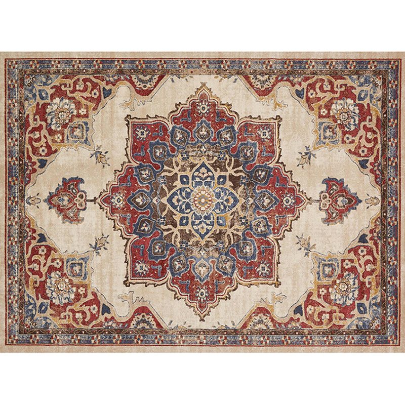 Retro symmetrische Muster Teppich mehrfarbiger Polyester Rugfleckfleck widerstandsfähiger Teppich für Wohnzimmer