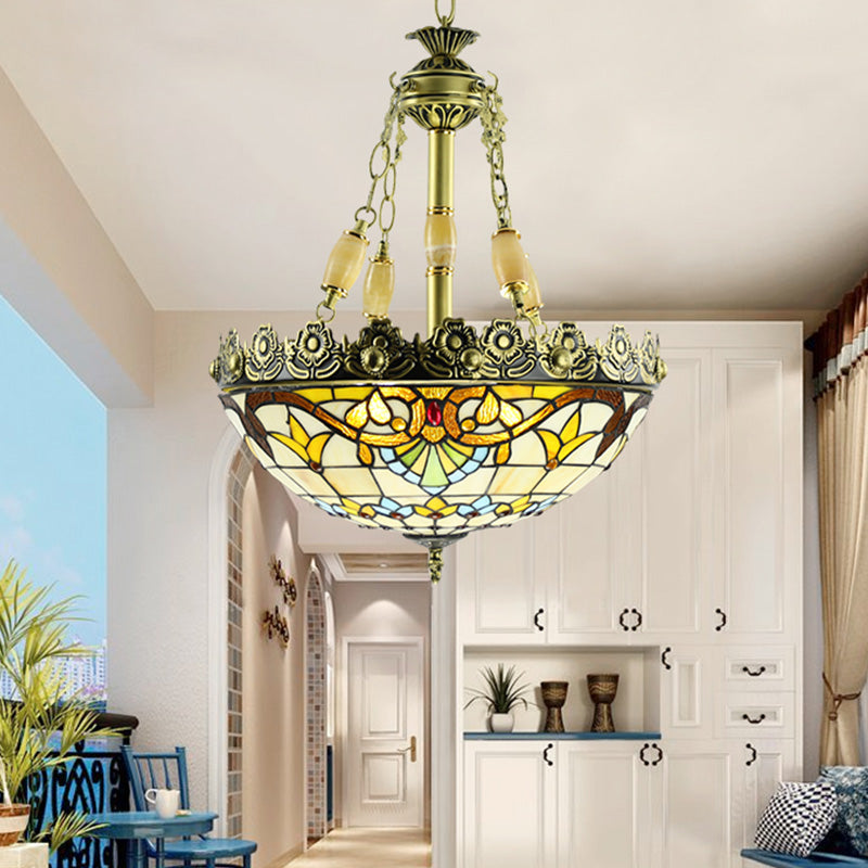 3 lumières Kit d'éclairage de vitrail en forme de lustre en jaune / bleu pour la cuisine