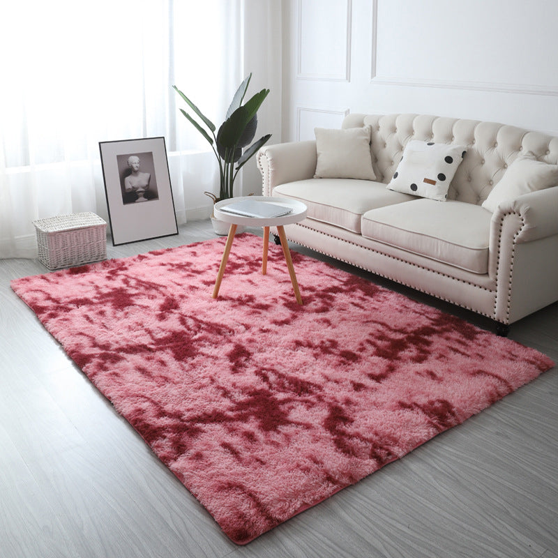 Minimalist Living Room Rug Simple Tie Dye Print Carpet Polyester Shag Rug with Non-Slip Backing