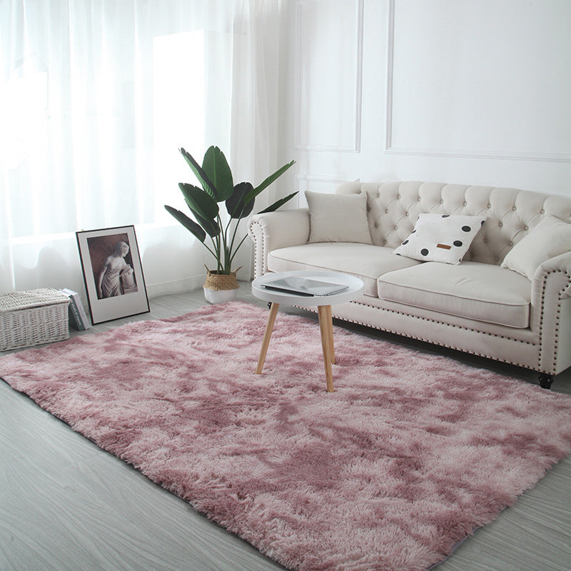 Minimalist Living Room Rug Simple Tie Dye Print Carpet Polyester Shag Rug with Non-Slip Backing