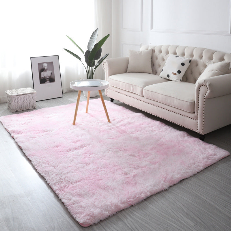 Minimalist Living Room Rug Simple Tie Dye Print Carpet Polyester Shag Rug with Non-Slip Backing