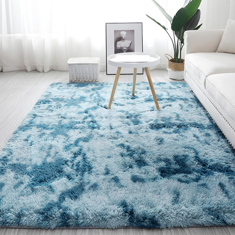 Minimalist Living Room Rug Simple Tie Dye Print Carpet Polyester Shag Rug with Non-Slip Backing