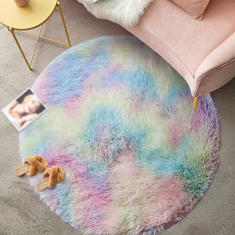 Round Tie dye Simple Carpet Polyester Shag Rug Non-Slip Backing Indoor Carpet for Home Decoration