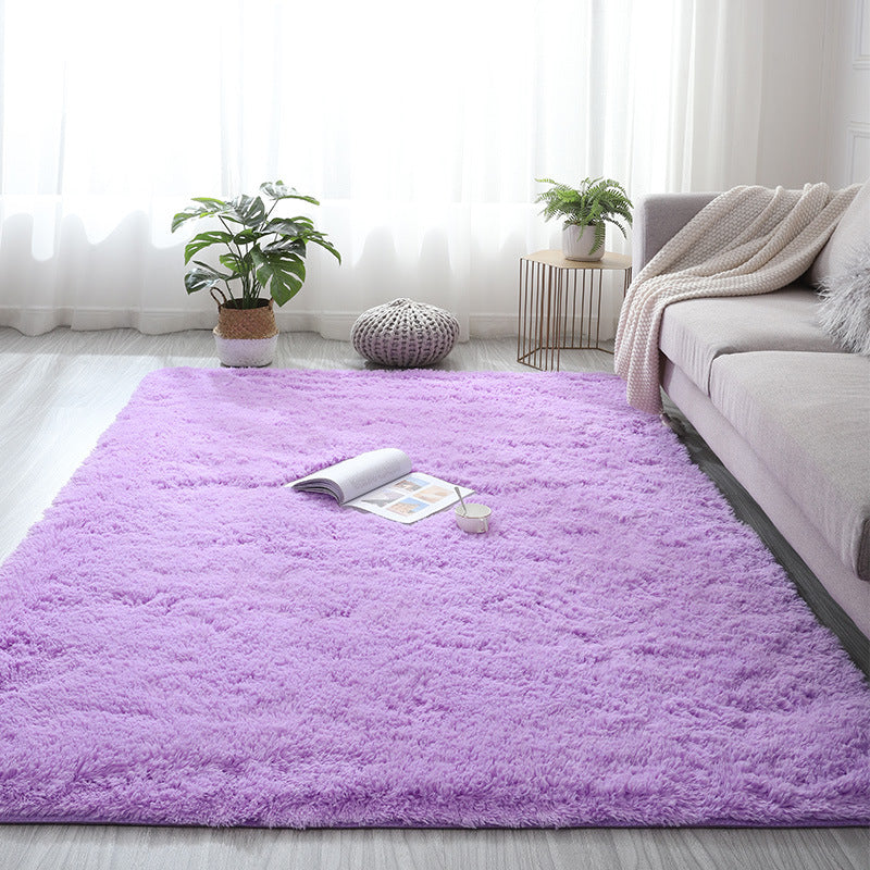 Modern Plain Carpet Living Room Rug Polyester Stain Resistant Shag Rug