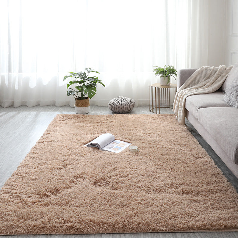 Modern Plain Carpet Living Room Rug Polyester Stain Resistant Shag Rug
