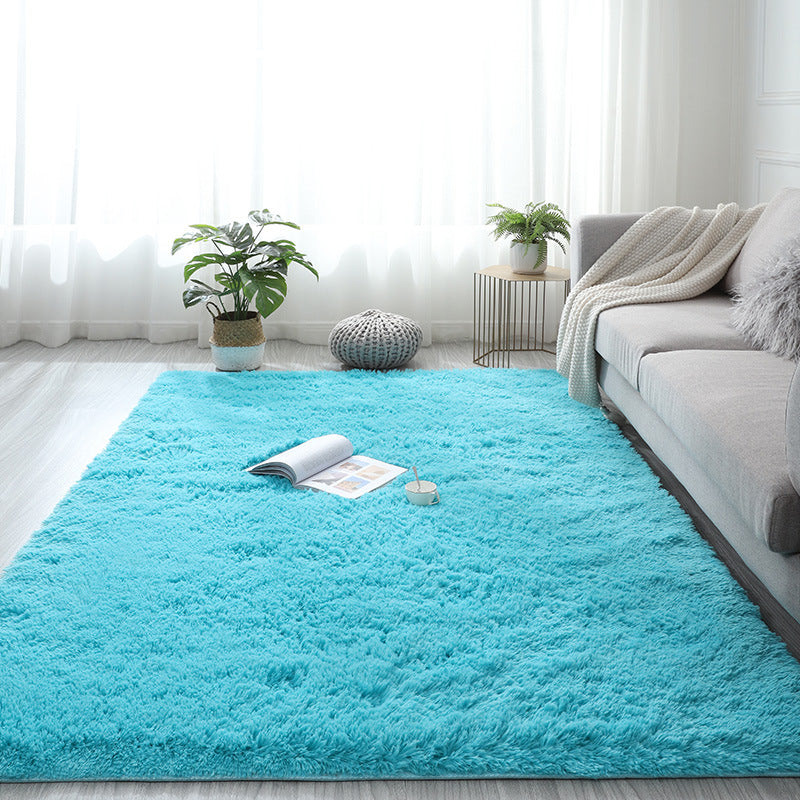 Modern Plain Carpet Living Room Rug Polyester Stain Resistant Shag Rug